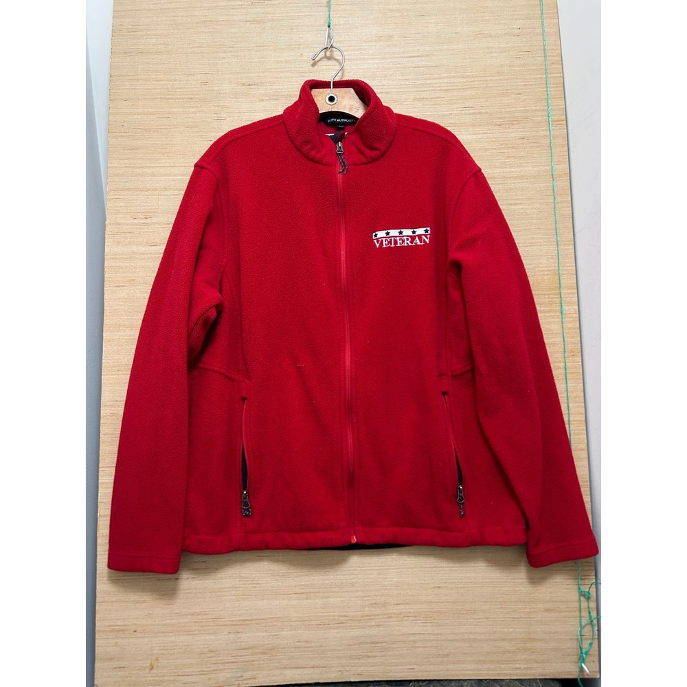 Port Authority‎ Mens Red Veteran Embroidered Full Zip Fleece Jacket Size L Star